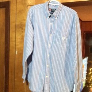 Mens long sleeve Large Chaps Dress Shirt.. blue/pink strip